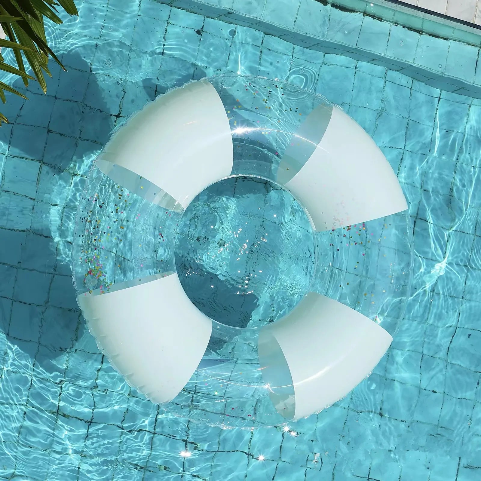 Minimalist Swim Ring Vacation Pool Float for Adults Inflatable Pool Lounger Sequin Floating Raft for Infinity Pool Photo Prop