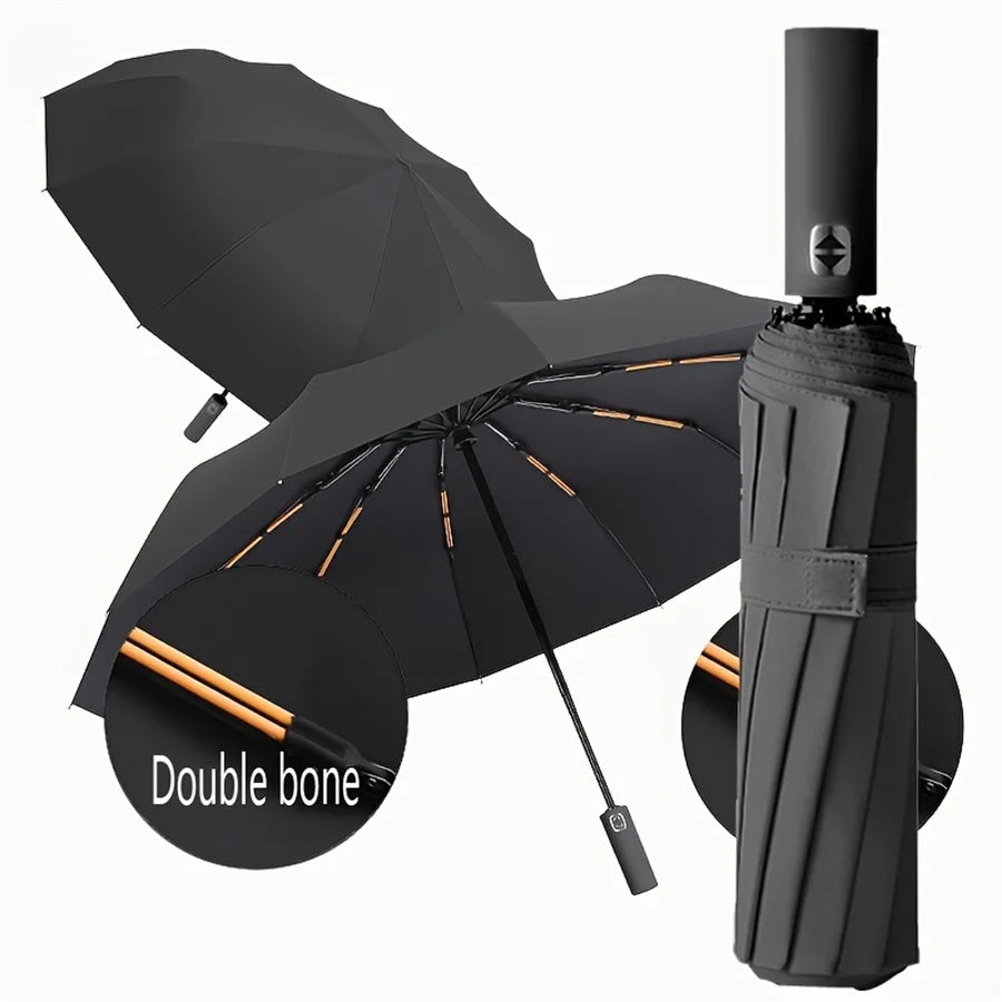12 Bone Black Glue Fully Automatic Umbrella Canada Thick Durable Three-Fold Folding Umbrella UV Resistant