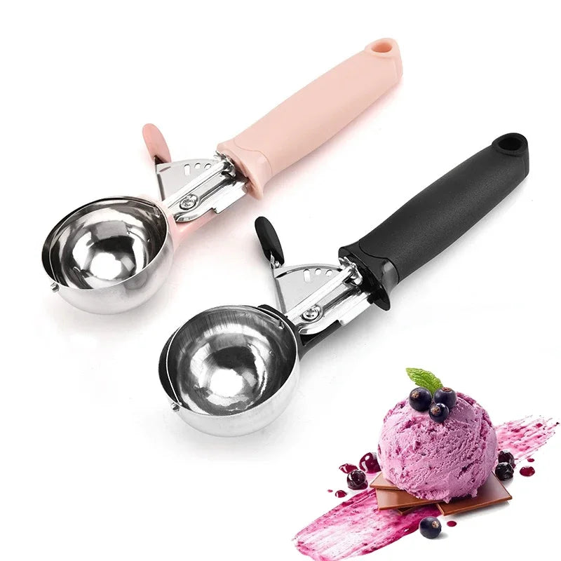 Ice Cream Scoop with Trigger USA Stainless Steel Fruit & Ice Cream Scoop with Comfort-Grip Handle for Home & Kitchen Use