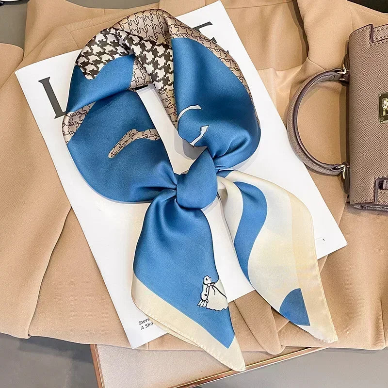 Luxury Design Print Silk Square Scarf Canada Women Soft Satin Horse Hairband Neckerchief Office Hijab Headband Foulard Bag Ribbon Gift