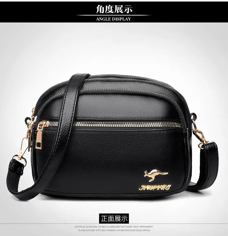 High-Quality Soft Leather Purse USA Fashion Women’s Shoulder Messenger Bag Multi-Pocket Wear-Resistant Luxury Ladies Handbag Sac