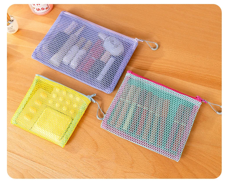 Double Zipper Mesh Storage USA Bag Ultra Light Wear-proof Visible Colored Double Layered Makeup Pouch Durable With Handle Coin Bag