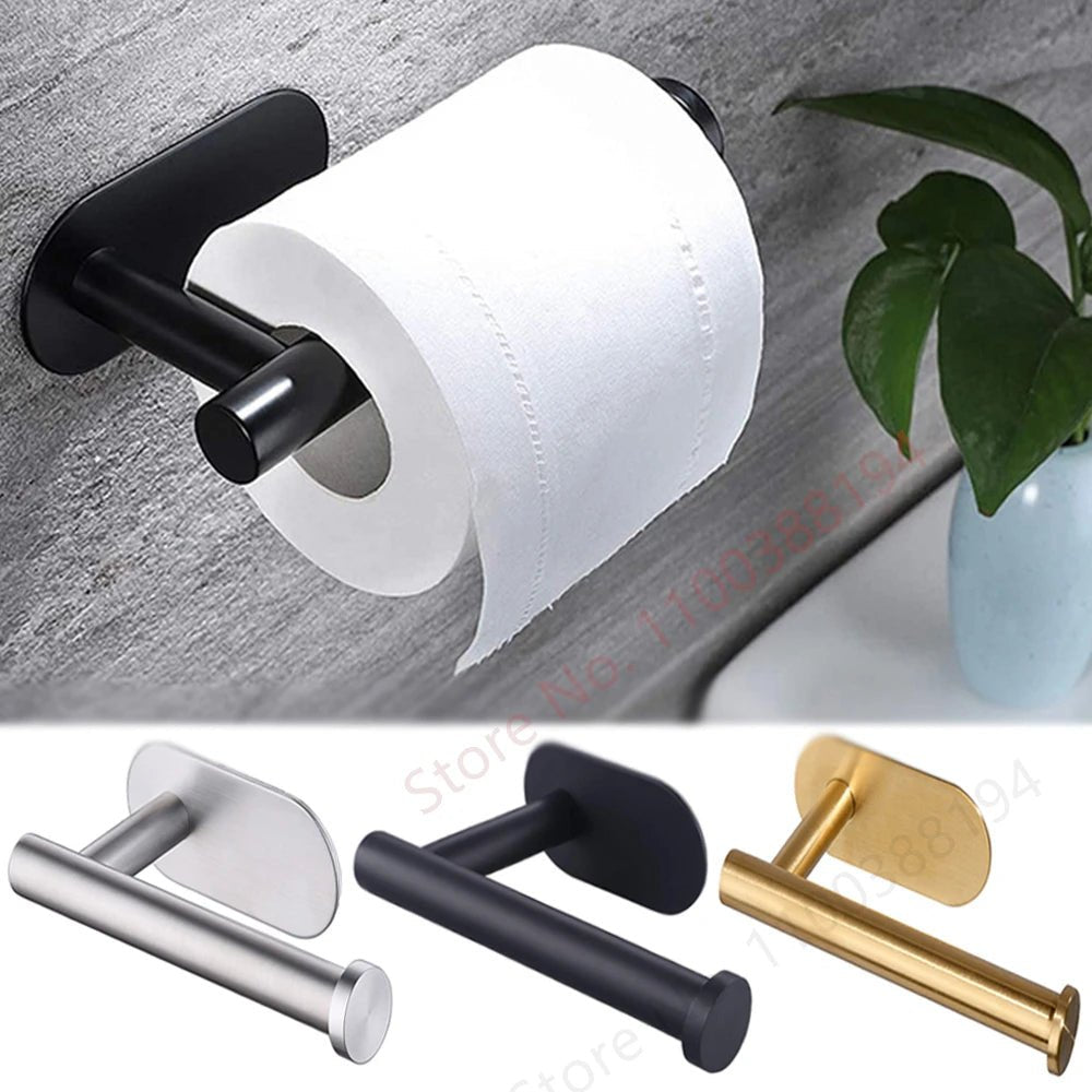 Adhesive Toilet Roll Paper Holder USA Wall-Mount No-Drill Tissue Towel Dispenser Stainless Steel Kitchen Bathroom Organizer Storage Stand - Ammpoure