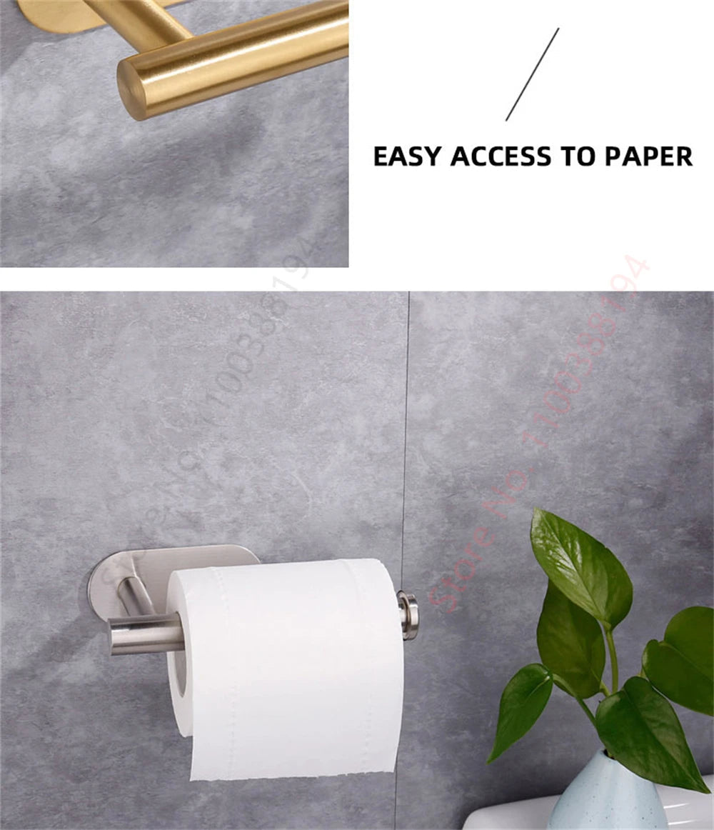 Adhesive Toilet Roll Paper Holder USA Wall-Mount No-Drill Tissue Towel Dispenser Stainless Steel Kitchen Bathroom Organizer Storage Stand - Ammpoure