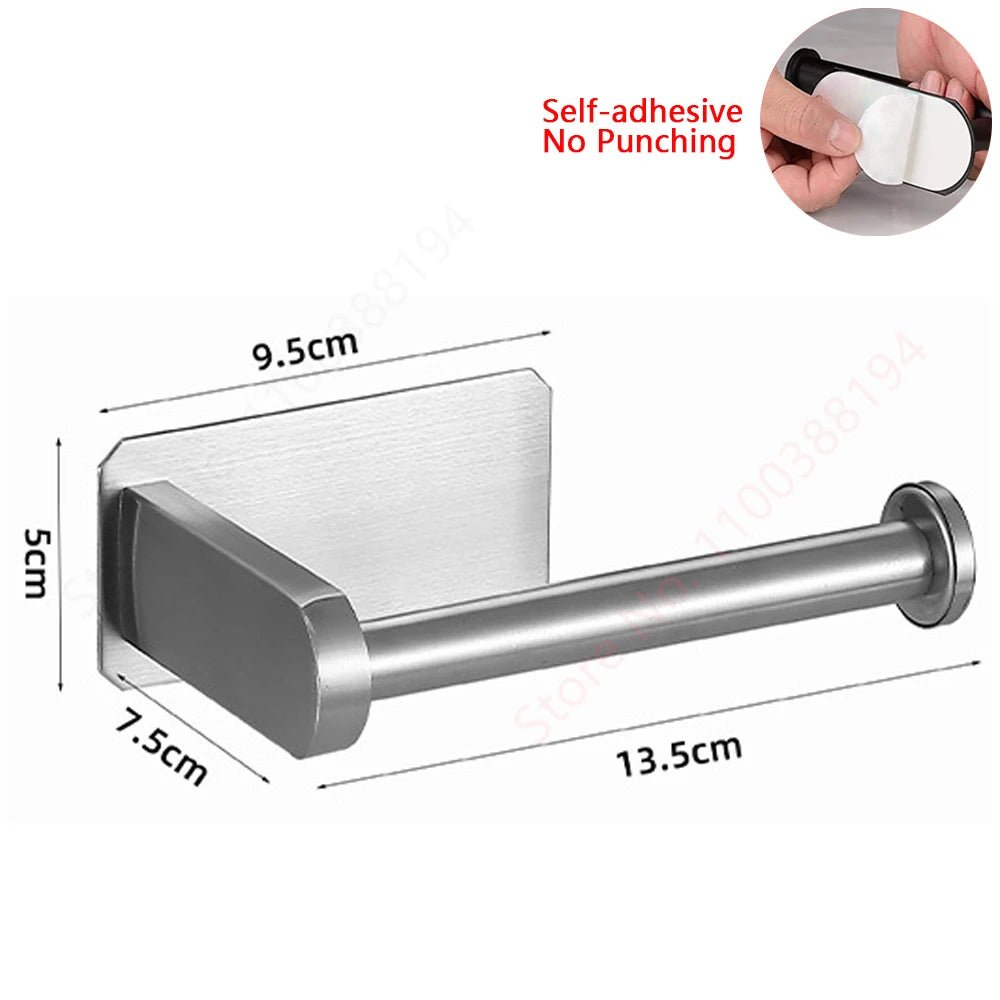 Adhesive Toilet Roll Paper Holder USA Wall-Mount No-Drill Tissue Towel Dispenser Stainless Steel Kitchen Bathroom Organizer Storage Stand - Ammpoure