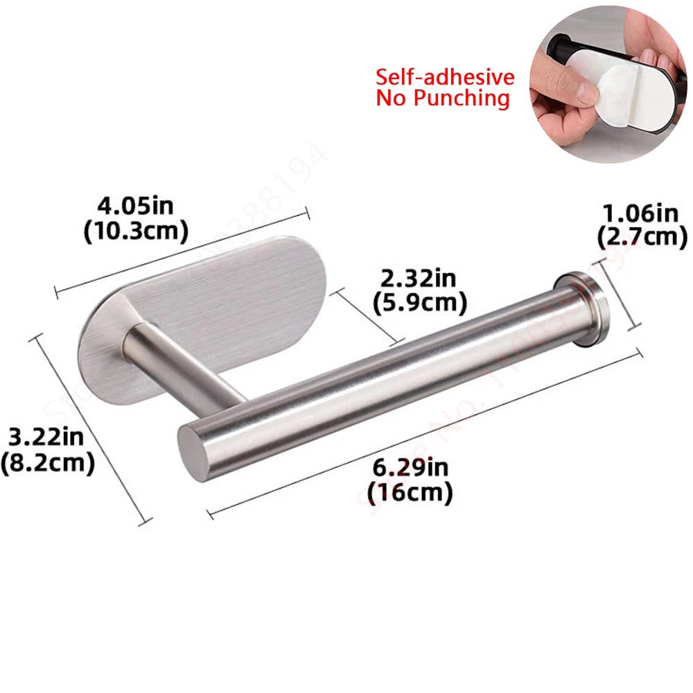 Adhesive Toilet Roll Paper Holder USA Wall-Mount No-Drill Tissue Towel Dispenser Stainless Steel Kitchen Bathroom Organizer Storage Stand - Ammpoure