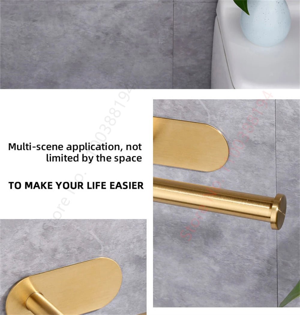 Adhesive Toilet Roll Paper Holder USA Wall-Mount No-Drill Tissue Towel Dispenser Stainless Steel Kitchen Bathroom Organizer Storage Stand - Ammpoure