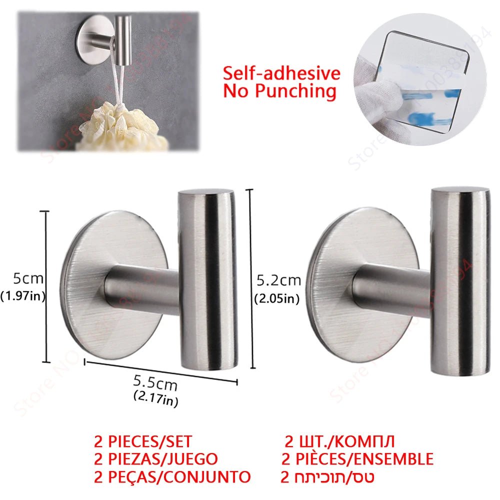 Adhesive Toilet Roll Paper Holder USA Wall-Mount No-Drill Tissue Towel Dispenser Stainless Steel Kitchen Bathroom Organizer Storage Stand - Ammpoure