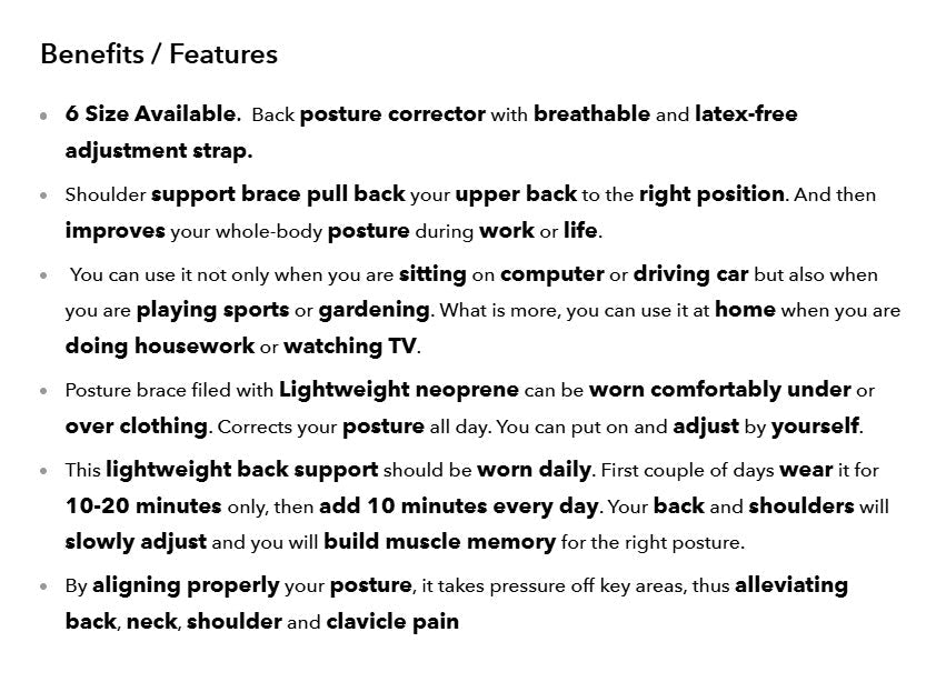 Adjustable Back Shoulder Posture Corrector Belt UK - Clavicle, Spine, Neck, Upper body Support - Ammpoure