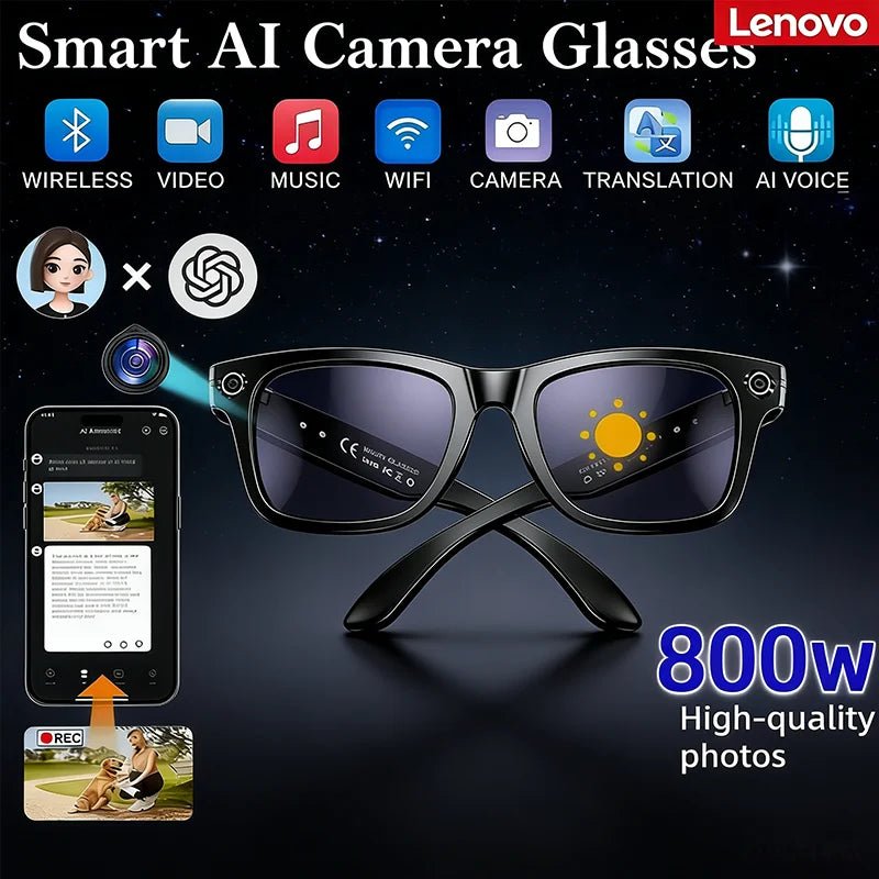 AI Smart Glasses Bluetooth Call 1200MP Camera ChatGPT Voice Assistant Music Player Translate Smart Sunglasses - Ammpoure