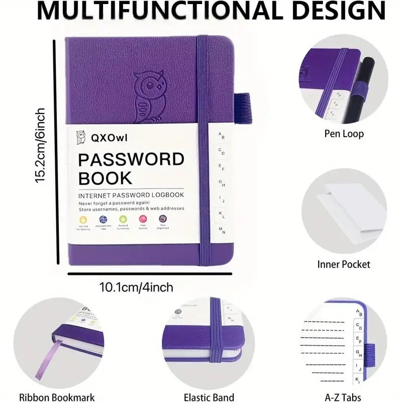 Alphabetical Password Book USA Internet Address Organizer Logbook, Small Pocket Password Keeper for Website Logins - Ammpoure