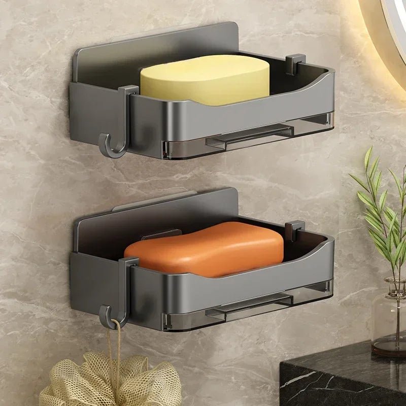 Bathroom Soap Holder Canada Free-Punching Wall Mounted Soap Sponge Holder Organizer Double Drainage Soap Dish Bathroom Accessories - Ammpoure