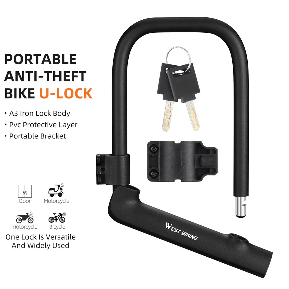 Bicycle U Lock Portables Mountain Road Bike Padlock Anti - theft Security Scooter Motorcycle Lock Cycling Accessories - Ammpoure