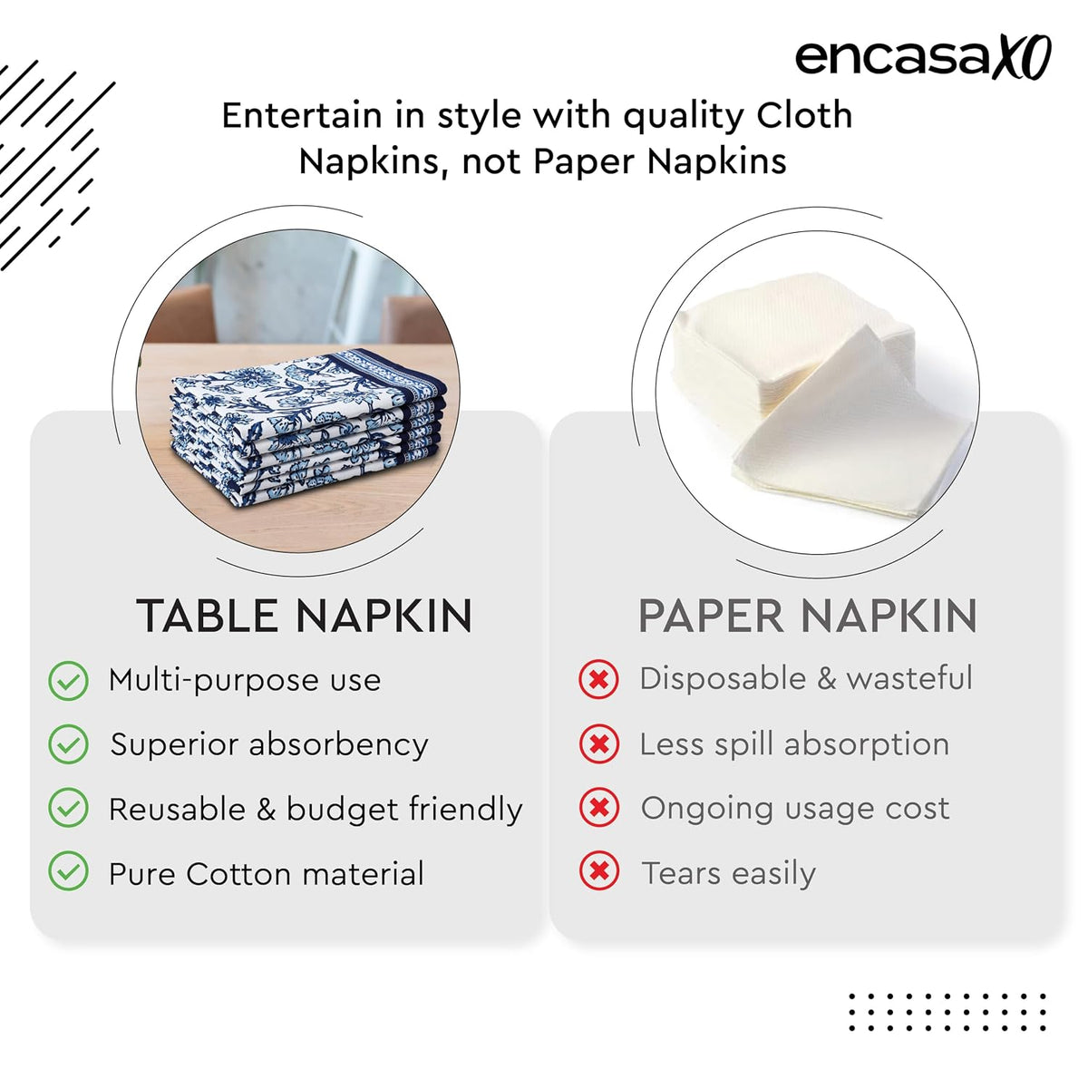 Block Printed Cotton Canvas Napkins Hand Print Set of 6pcs - Ammpoure