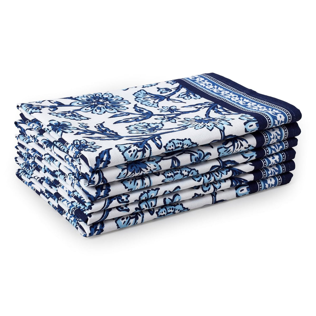 Block Printed Cotton Canvas Napkins Hand Print Set of 6pcs - Ammpoure