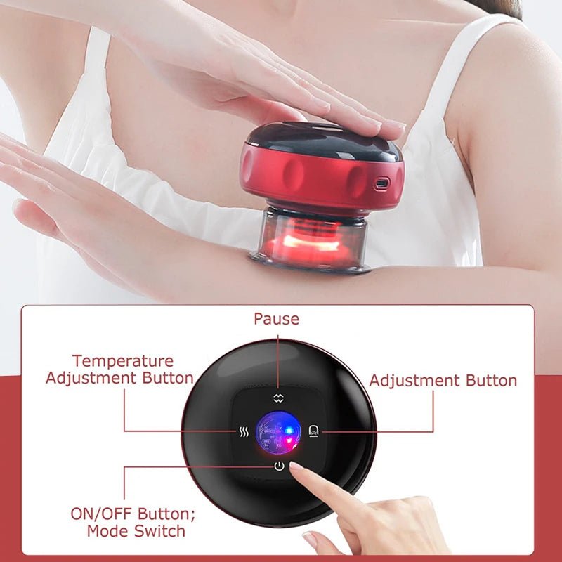 Body Scraping Massage Smart Electric Vacuum Cupping Heating Suction Cup Device Back Neck Arm Massger - Ammpoure Wellbeing