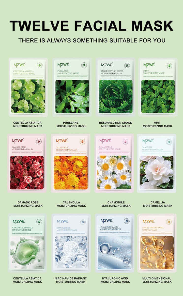 Brightening Hydrating Sheet Facial Mask Skin Care Oil Control Natural Plant Face Mask (Pack of 10) - Ammpoure