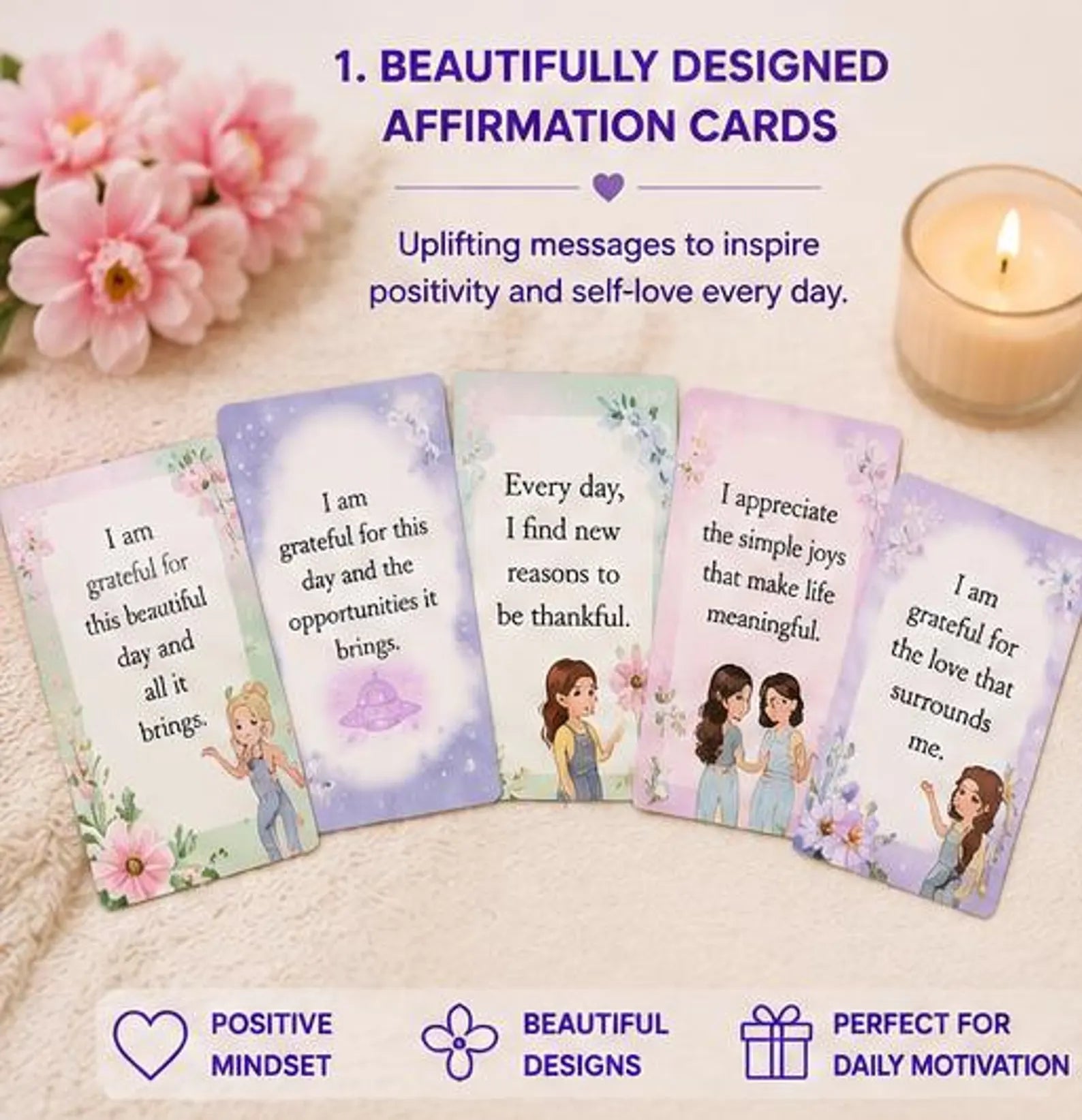 Calming Affirmation Cards Printable, Mindfulness Quotes Template for Anxiety Relief, Mental Health Checklist, Daily Meditation Deck PDF - Ammpoure