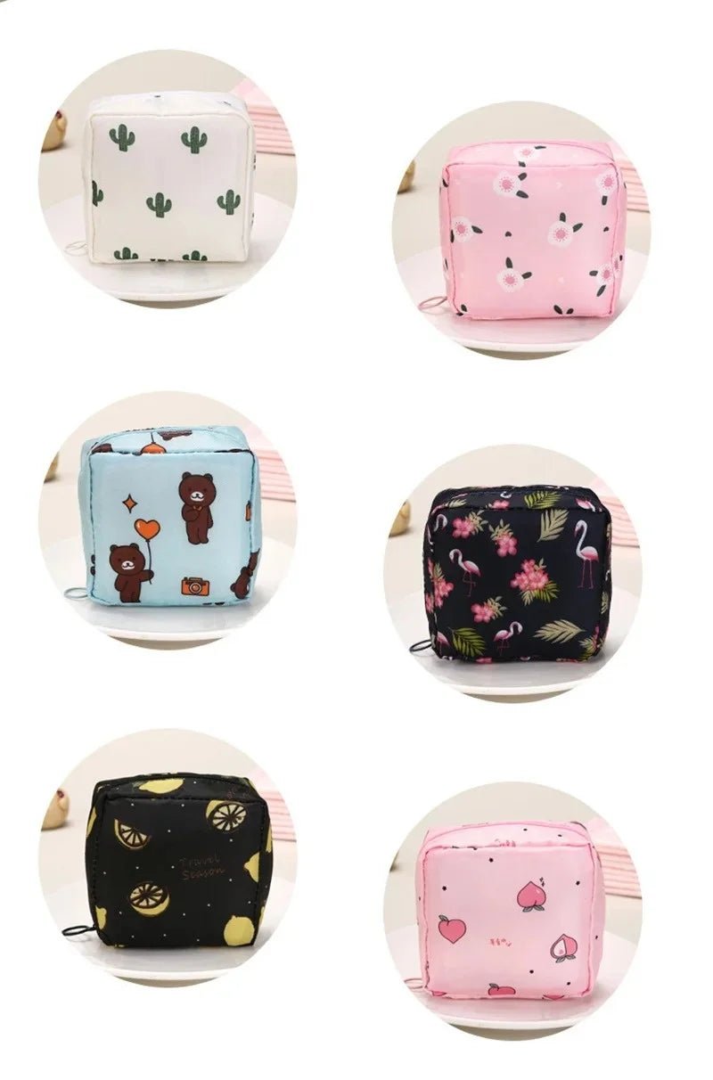 Cartoon Pattern Sanitary Napkin USA Bag Women Sanitary Napkin Tampon Storage Bag Portable Waterproof Multifunction Organizer Pouch - Ammpoure