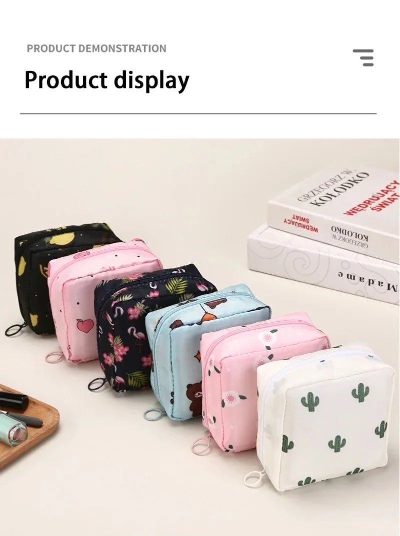 Cartoon Pattern Sanitary Napkin USA Bag Women Sanitary Napkin Tampon Storage Bag Portable Waterproof Multifunction Organizer Pouch - Ammpoure