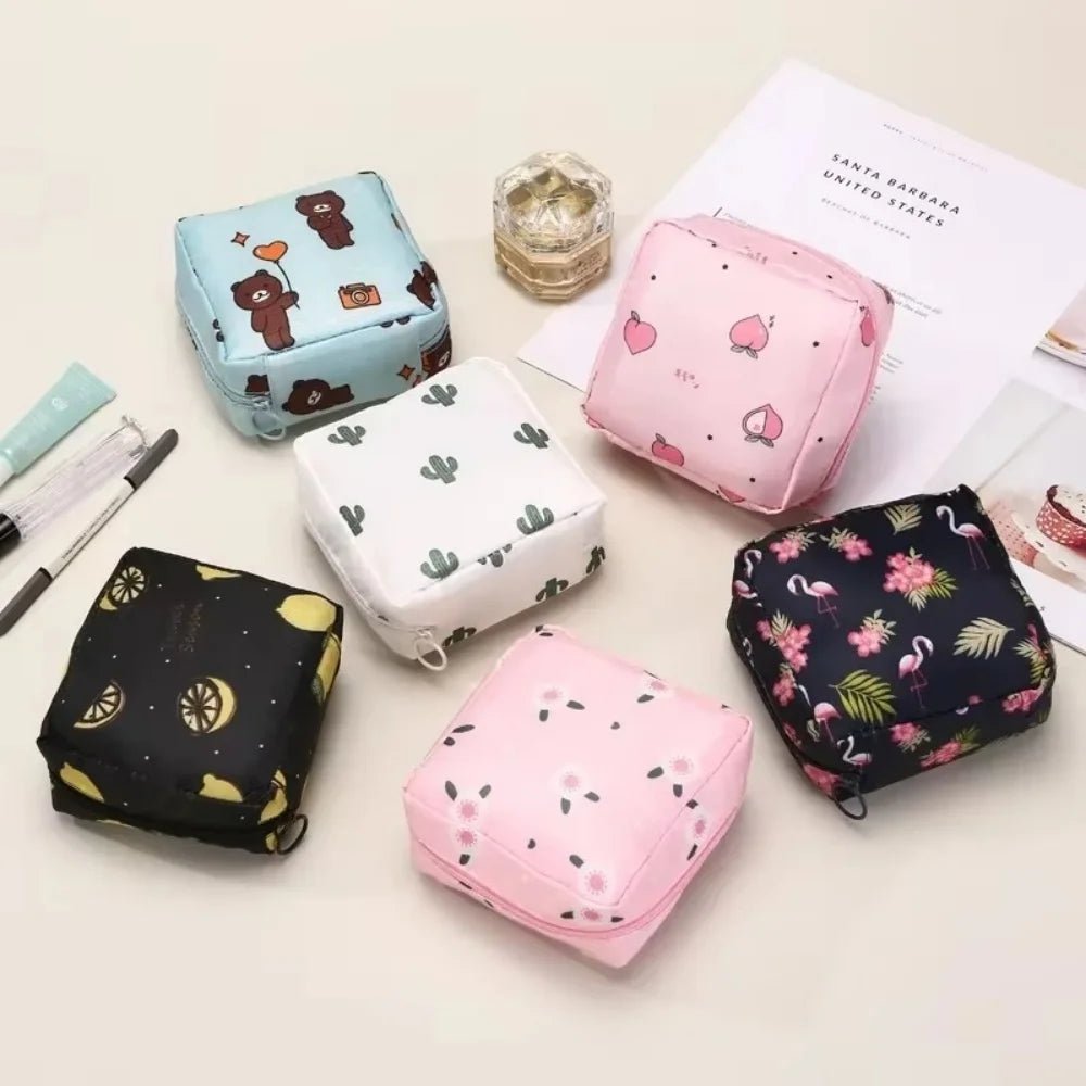Cartoon Pattern Sanitary Napkin USA Bag Women Sanitary Napkin Tampon Storage Bag Portable Waterproof Multifunction Organizer Pouch - Ammpoure