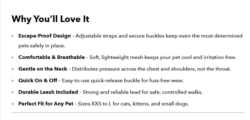 Cat dog harness UK Pet Walking Lead Leash Small Dogs Cats Kitten XXS - L - Ammpoure