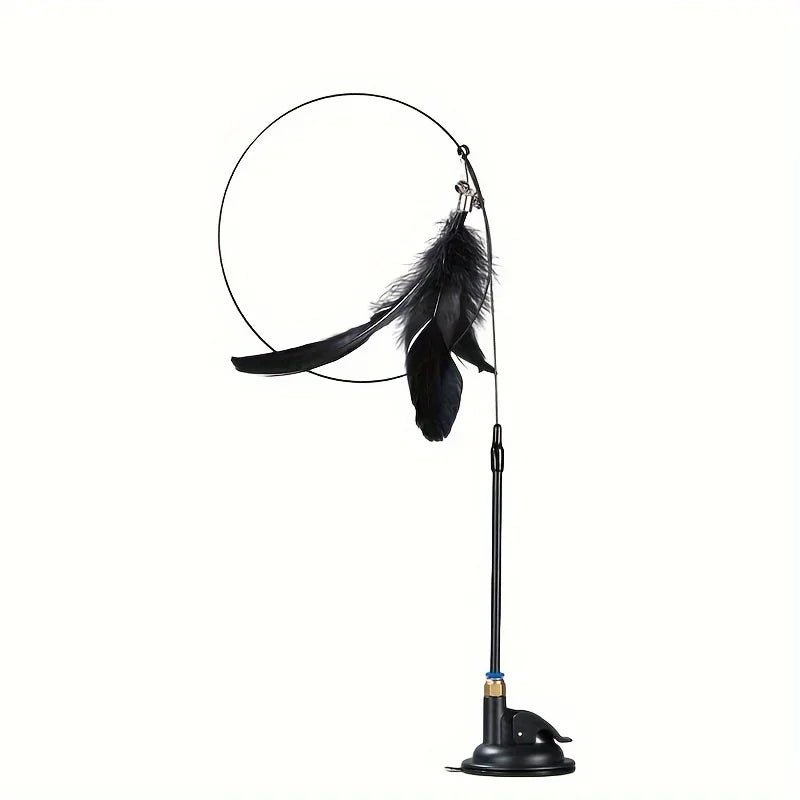 Cat Teaser Toy - USA Interactive Bell & Feather Wand - Long Suction Cup Pole for Exciting Playtime Adventures - Ultimate Cat Toy - Ammpoure