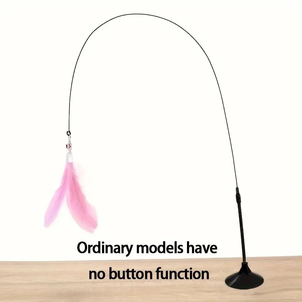 Cat Teaser Toy - USA Interactive Bell & Feather Wand - Long Suction Cup Pole for Exciting Playtime Adventures - Ultimate Cat Toy - Ammpoure