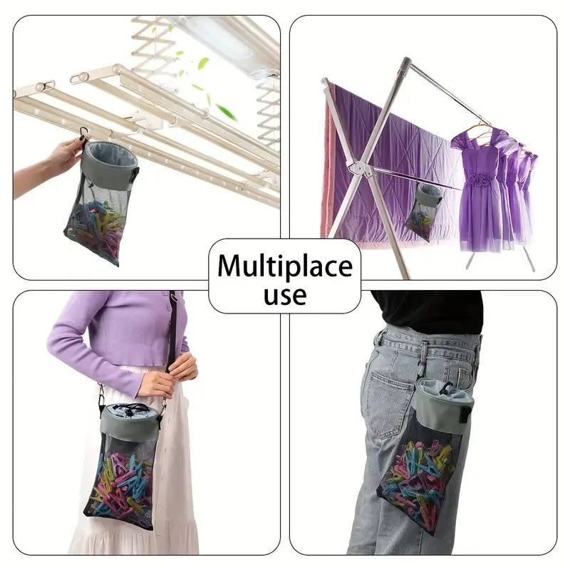 Clothespin Storage Bag Hanging Grid Clothespin Storage Bag Outdoor Drawstring Clothespin Organization Bag Household Supplies - Ammpoure