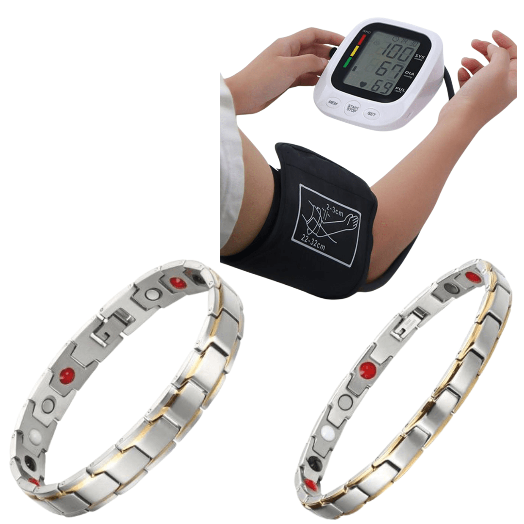 Deal: Blood pressure monitor LCD Automatic + Gold Plated Blood pressure bracelet for men women UK - Ammpoure