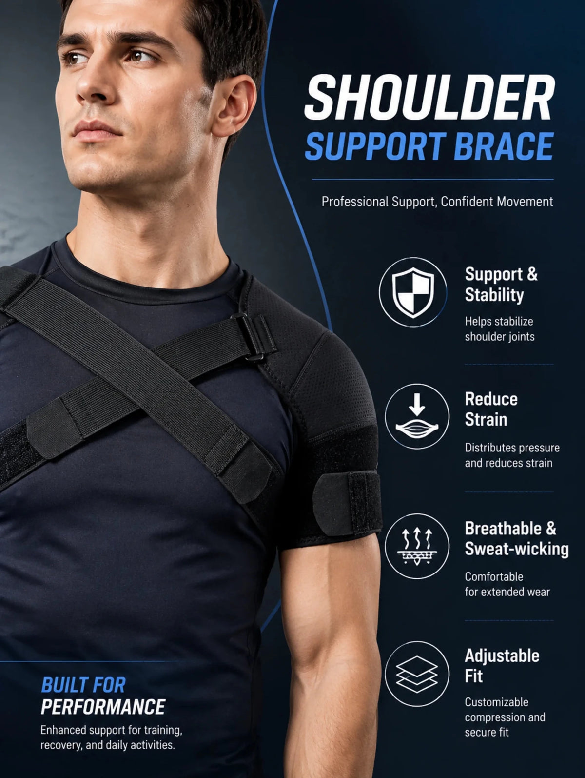 Double Shoulder Brace Adjustable Breathable Neoprene Compression Support Cross Strap for Men Women Sports Injury Pain Relief - Ammpoure