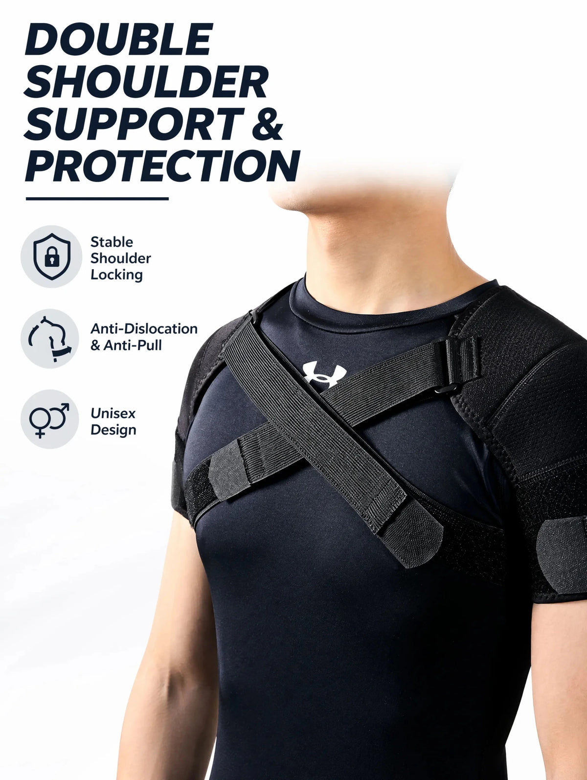 Double Shoulder Brace Adjustable Breathable Neoprene Compression Support Cross Strap for Men Women Sports Injury Pain Relief - Ammpoure