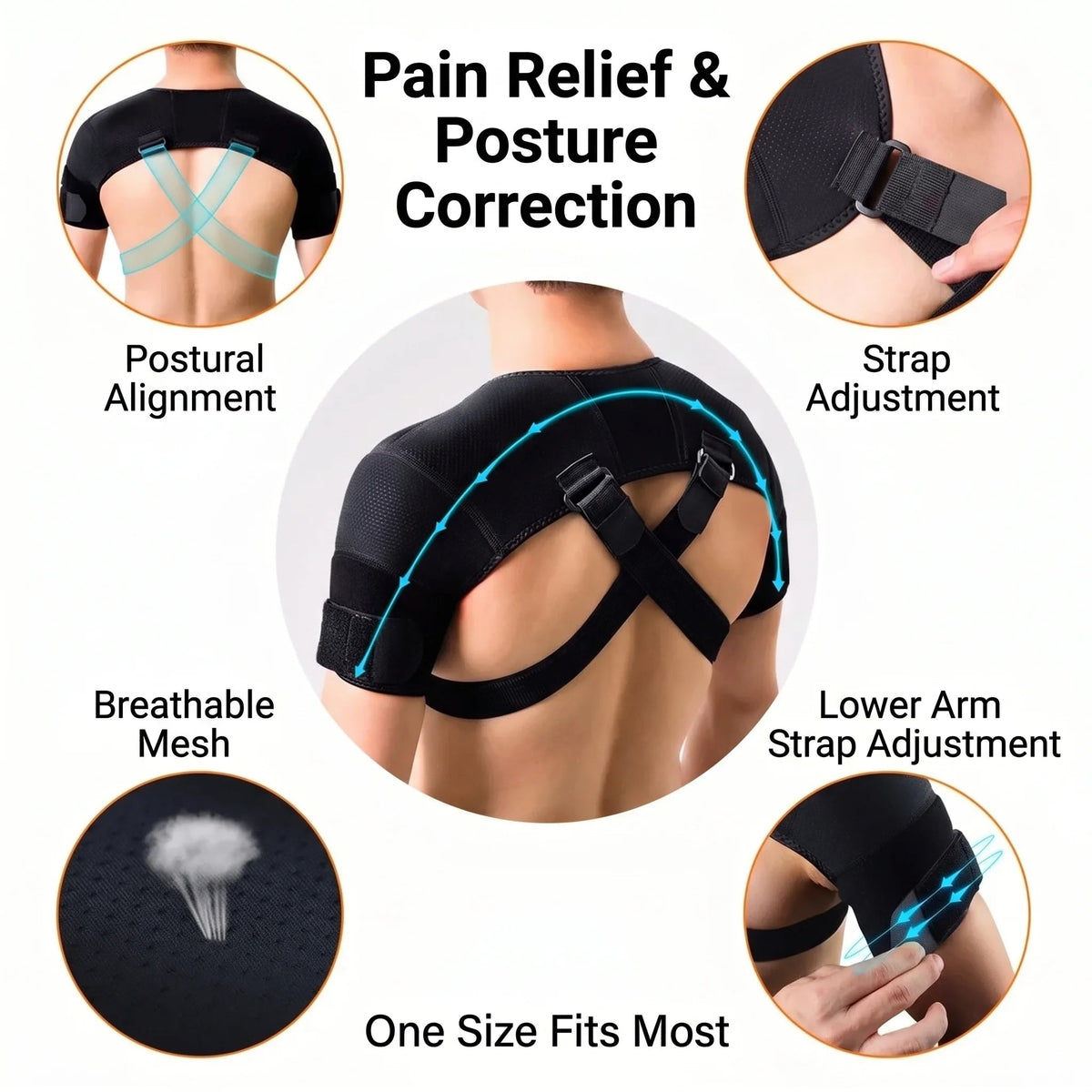 Double Shoulder Brace Adjustable Breathable Neoprene Compression Support Cross Strap for Men Women Sports Injury Pain Relief - Ammpoure