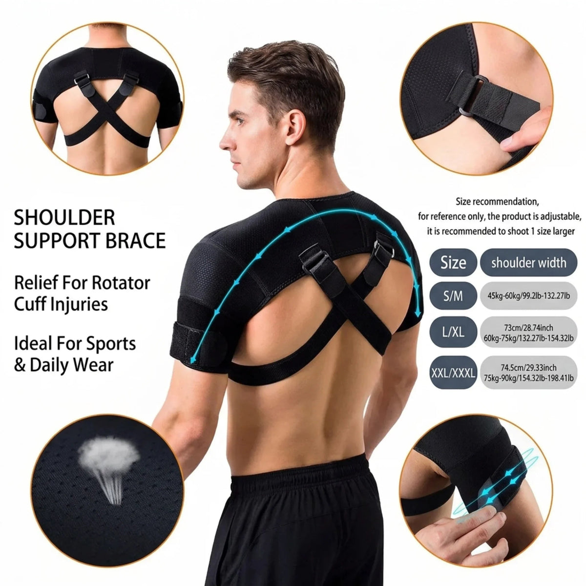 Double Shoulder Brace Adjustable Breathable Neoprene Compression Support Cross Strap for Men Women Sports Injury Pain Relief - Ammpoure