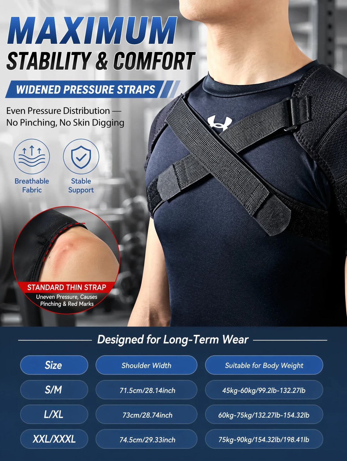 Double Shoulder Brace Adjustable Breathable Neoprene Compression Support Cross Strap for Men Women Sports Injury Pain Relief - Ammpoure