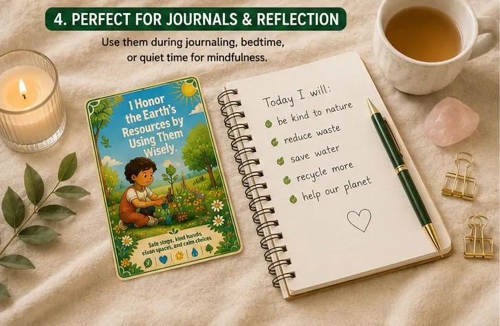 Eco Explorer Kids Earth Care Cards, Sustainable Daily Habit Routine Template, Montessori Classroom Nature Poster Deck, Green Future, PDF - Ammpoure