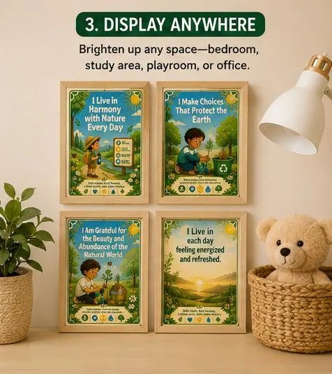 Eco Explorer Kids Earth Care Cards, Sustainable Daily Habit Routine Template, Montessori Classroom Nature Poster Deck, Green Future, PDF - Ammpoure