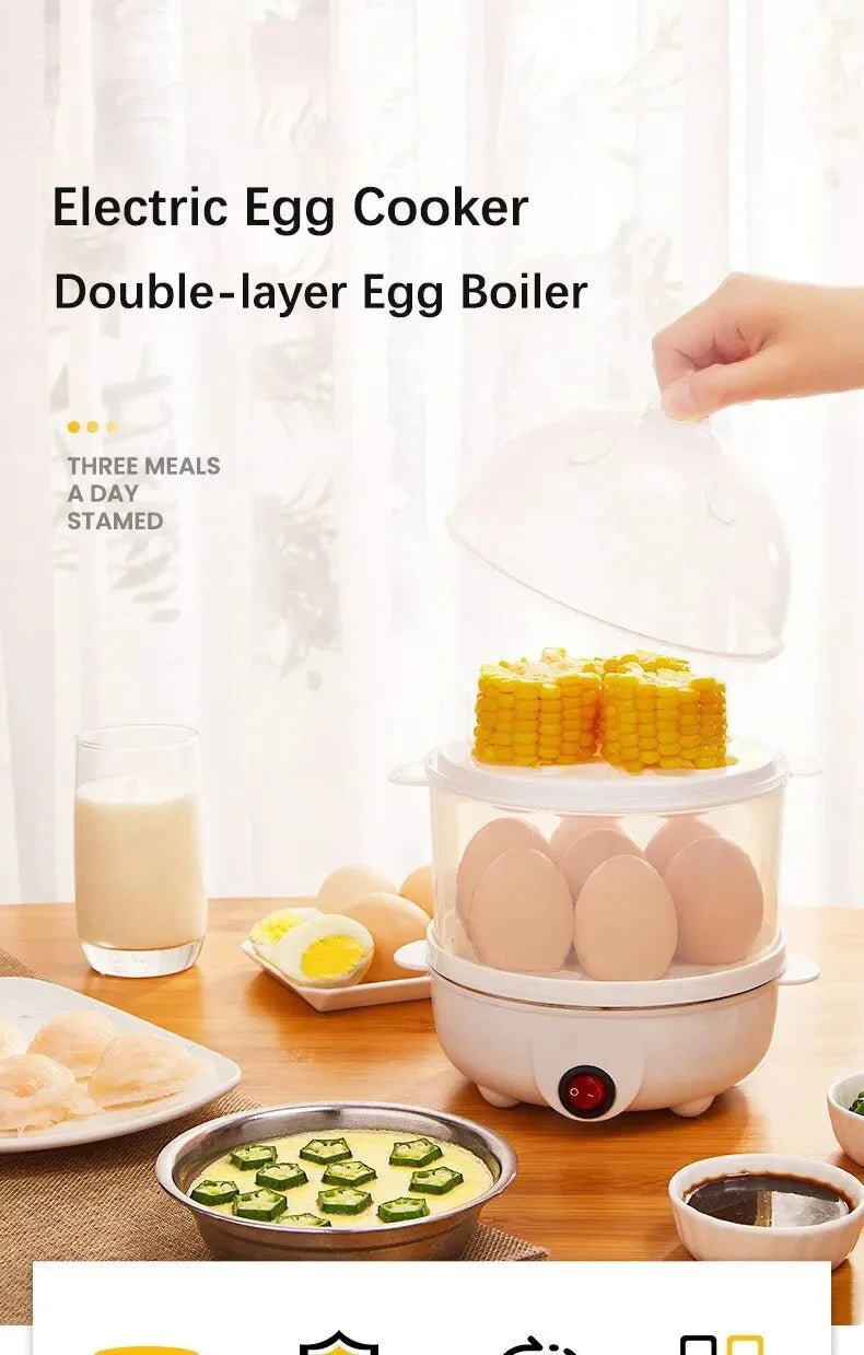 Egg Cooker Multifunctional Electric Egg Boiler Double Layers Egg Cooker Mini Steamer Poacher Kitchen Cooking Breakfast Machine - Ammpoure