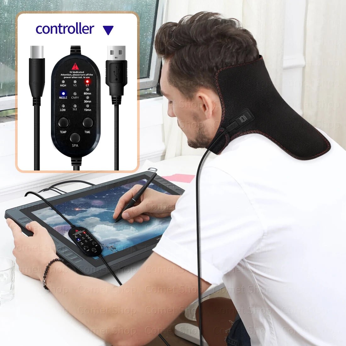 Electric Heated Neck Protection Belt with Three Adjustable Temperature Levels for Warmth And Neck Massage Relaxation - Ammpoure