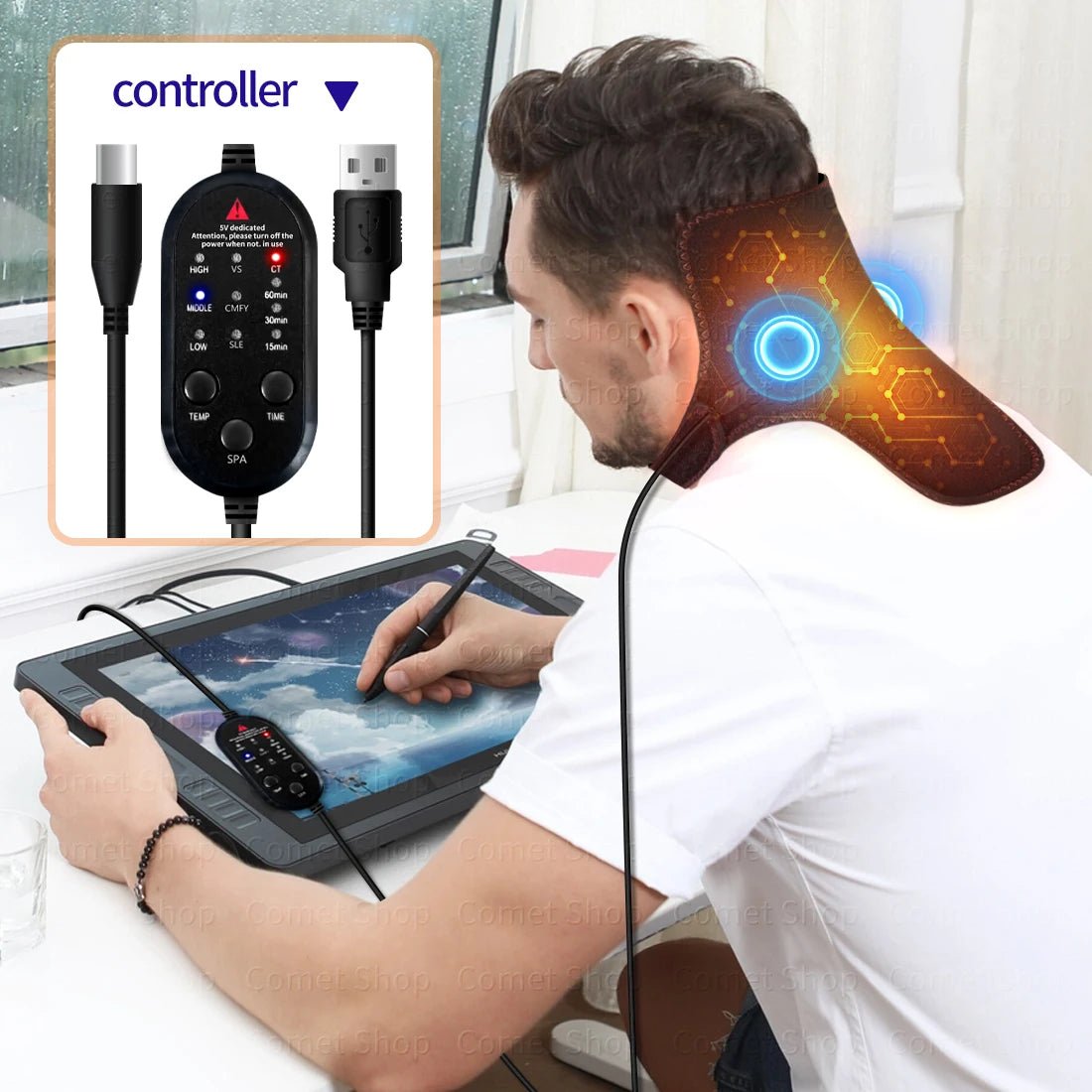 Electric Heated Neck Protection Belt with Three Adjustable Temperature Levels for Warmth And Neck Massage Relaxation - Ammpoure