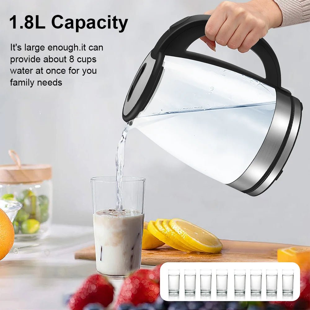 Electric Kettle Glass Tea Kettle 1500 - 1800W Water Boiler Home Kitchen water heater,Dry Boiling Protection - Ammpoure