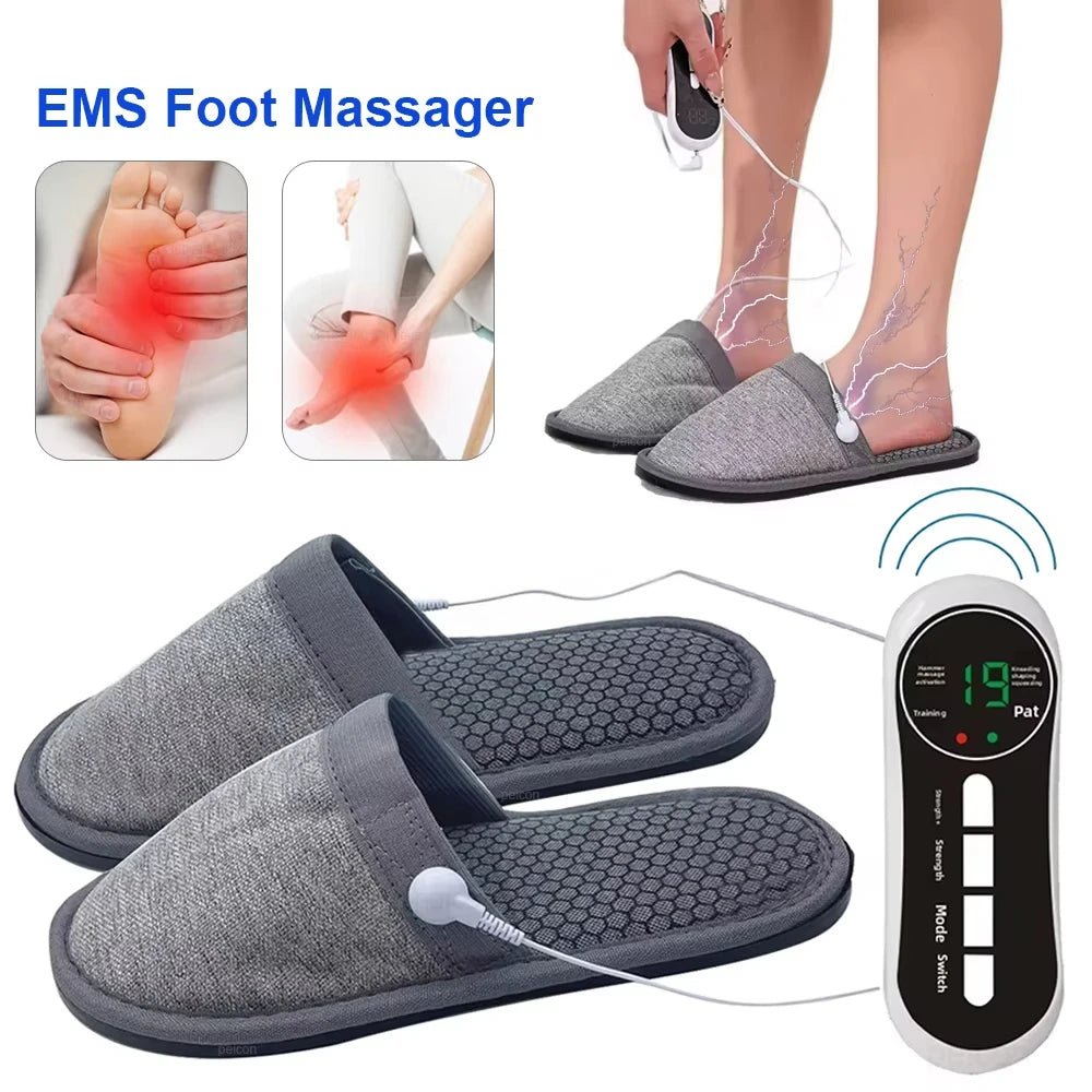 EMS Foot Massager Slippers Electric Feet Massage Shoes with Remote Control Pulse Muscle Stimulator Foot Massager to Relieve Pain - Ammpoure
