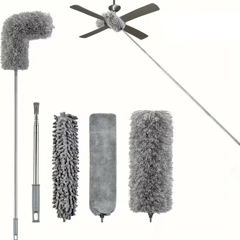 Extendable Microfiber Duster with Bendable Long Handle - Reusable for High Ceiling Fans, Furniture, Blinds & Car Cleaning, Metal - Ammpoure