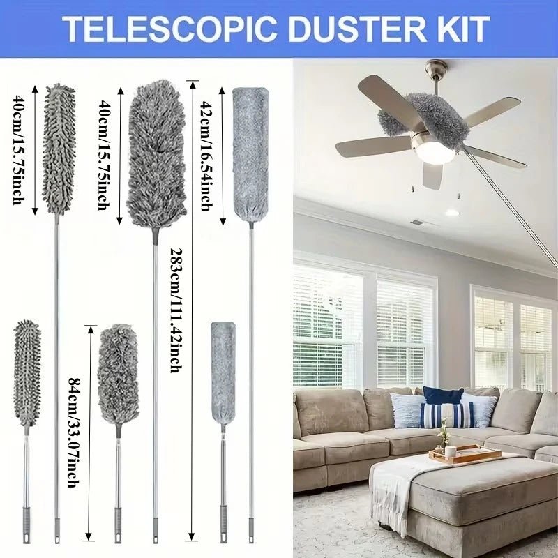 Extendable Microfiber Duster with Bendable Long Handle - Reusable for High Ceiling Fans, Furniture, Blinds & Car Cleaning, Metal - Ammpoure