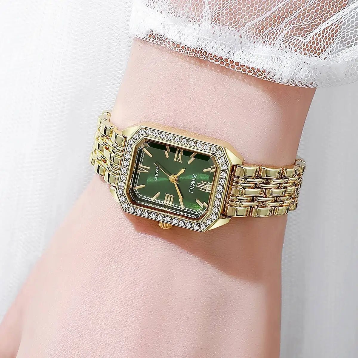 Fashion Rectangle Women Watches Ladies Rhinestone Quartz Watch Bracelet Strap Wristwatch Reloj Mujer(Without Box) - Ammpoure