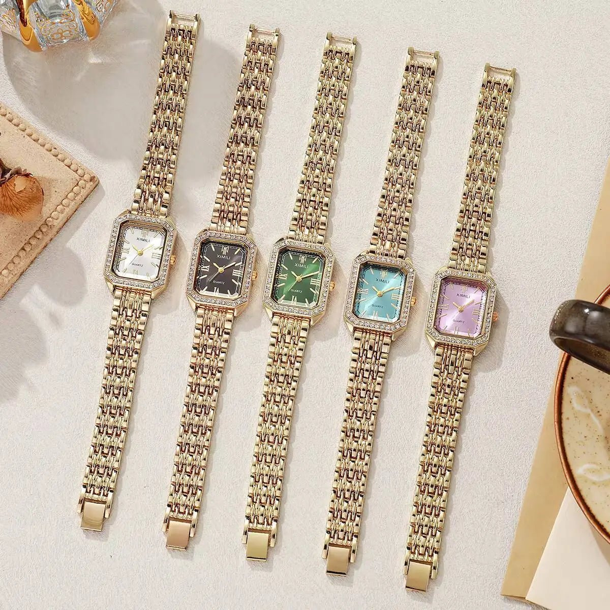 Fashion Rectangle Women Watches Ladies Rhinestone Quartz Watch Bracelet Strap Wristwatch Reloj Mujer(Without Box) - Ammpoure