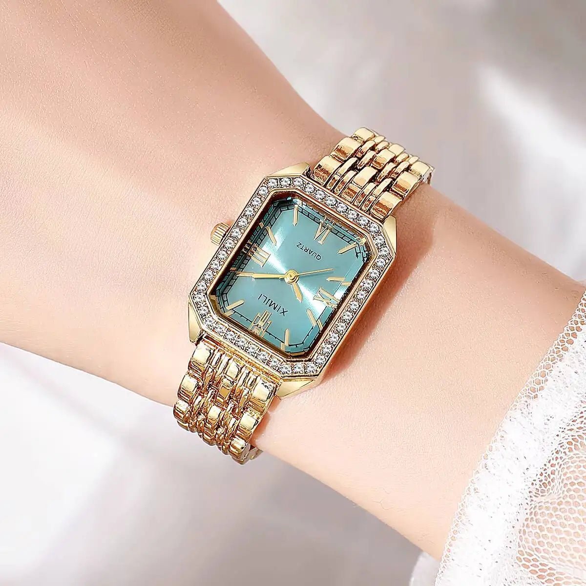 Fashion Rectangle Women Watches Ladies Rhinestone Quartz Watch Bracelet Strap Wristwatch Reloj Mujer(Without Box) - Ammpoure