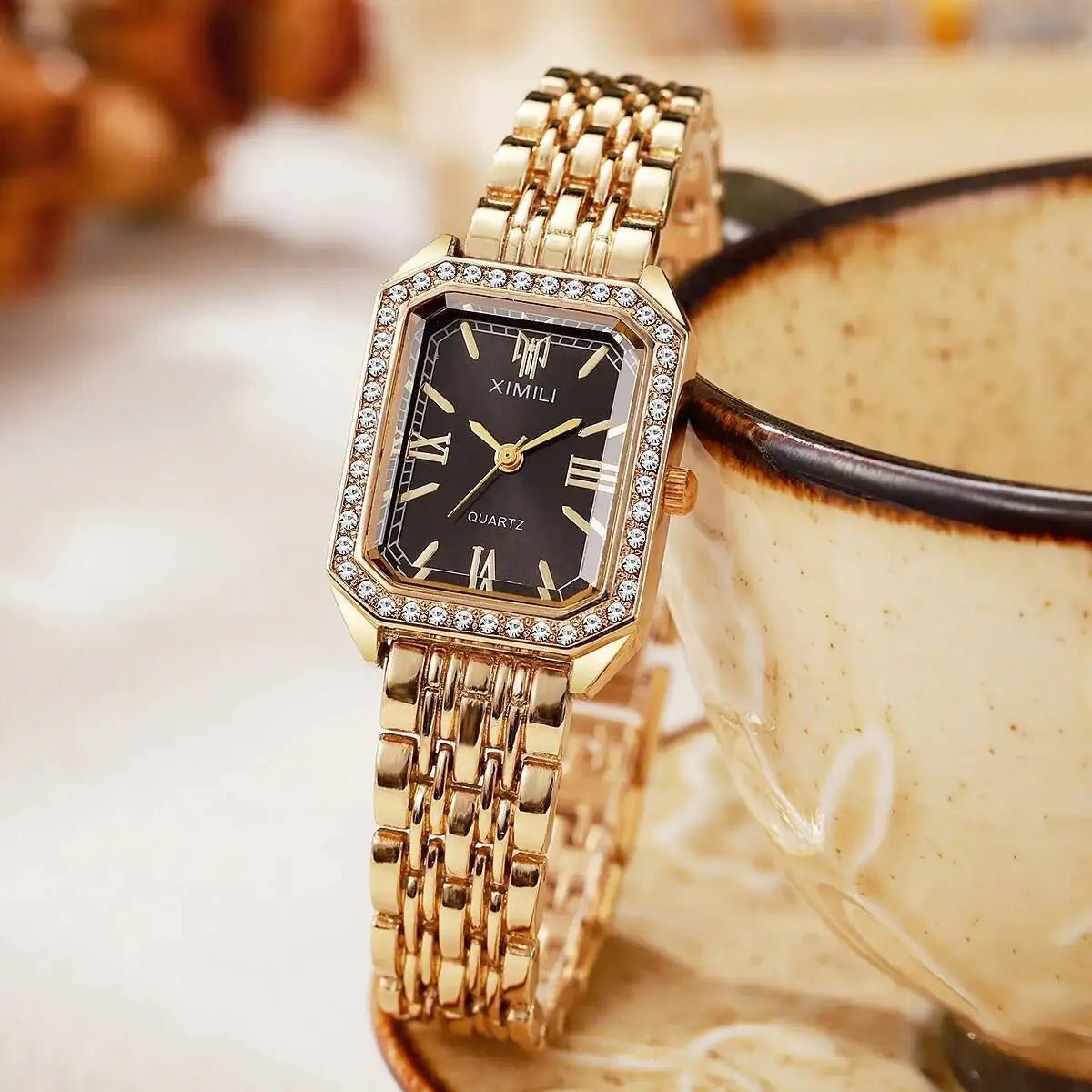 Fashion Rectangle Women Watches Ladies Rhinestone Quartz Watch Bracelet Strap Wristwatch Reloj Mujer(Without Box) - Ammpoure