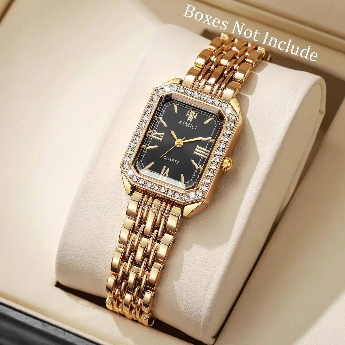 Fashion Rectangle Women Watches Ladies Rhinestone Quartz Watch Bracelet Strap Wristwatch Reloj Mujer(Without Box) - Ammpoure