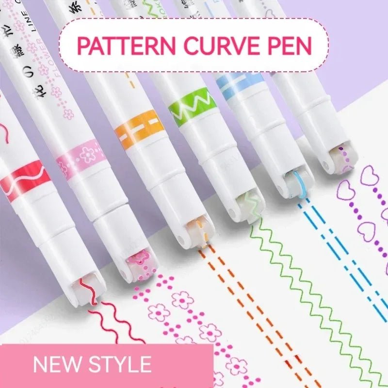 Flower Line Shape USA Highlighter Pen Roller Tip Curve Liner Marker Kawaii Korean Stationery School Office Supplies Gifts - Ammpoure
